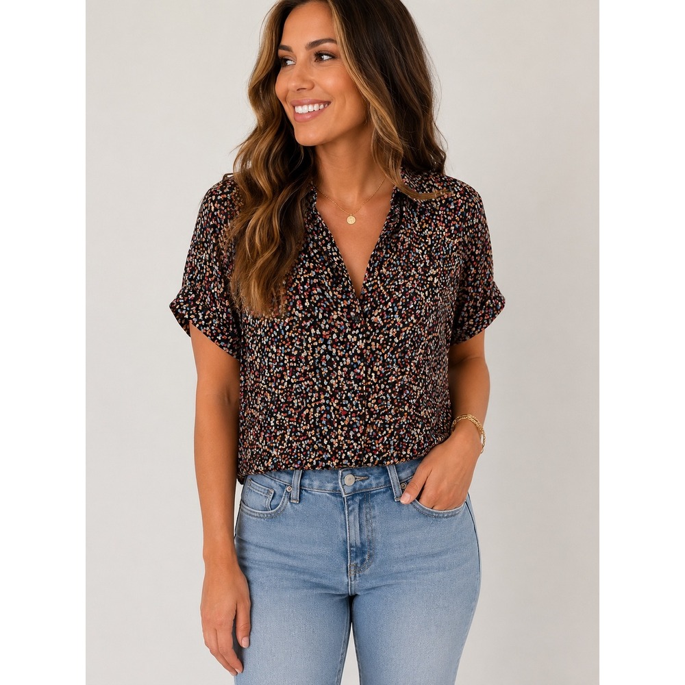 prAna 100% TENCEL™ Modal Printed Button Front Blouse XS Lightweight Top